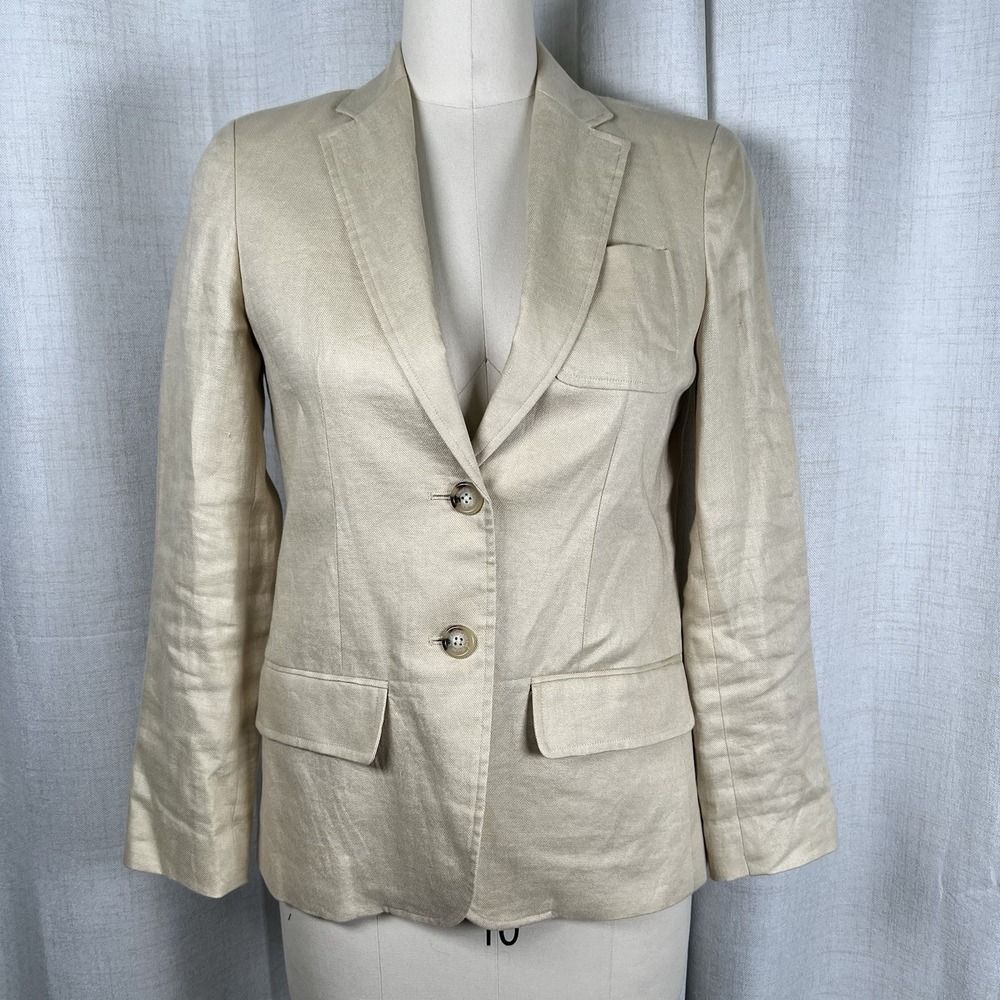 Lauren Ralph Lauren 100% Linen Blazer Jacket Beige Tan Women's Petite 4 4P